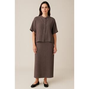Eileen Fisher Linen Chocolate Minimalist Organic 2 Piece Midi Set Boxy Lagenlook